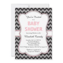 Chevron negro y gris, invitación rosa a Baby Showe