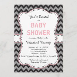 Chevron negro y gris, invitación rosa a Baby Showe