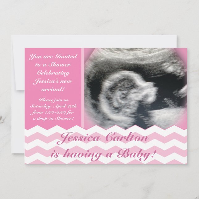 Chevron Pattern Baby Girl Invitaciones a la ducha (Anverso)