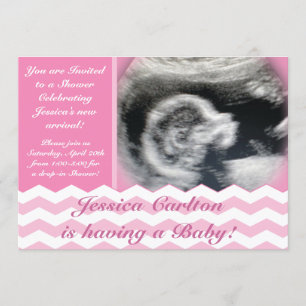 Chevron Pattern Baby Girl Invitaciones a la ducha