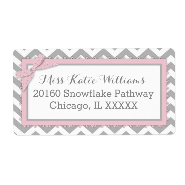 Chevron Pink Polka-dot Bow Baby Etiqueta (Frente)