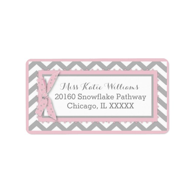 Chevron Pink Polka-dot Bow Baby Etiqueta (Frente)