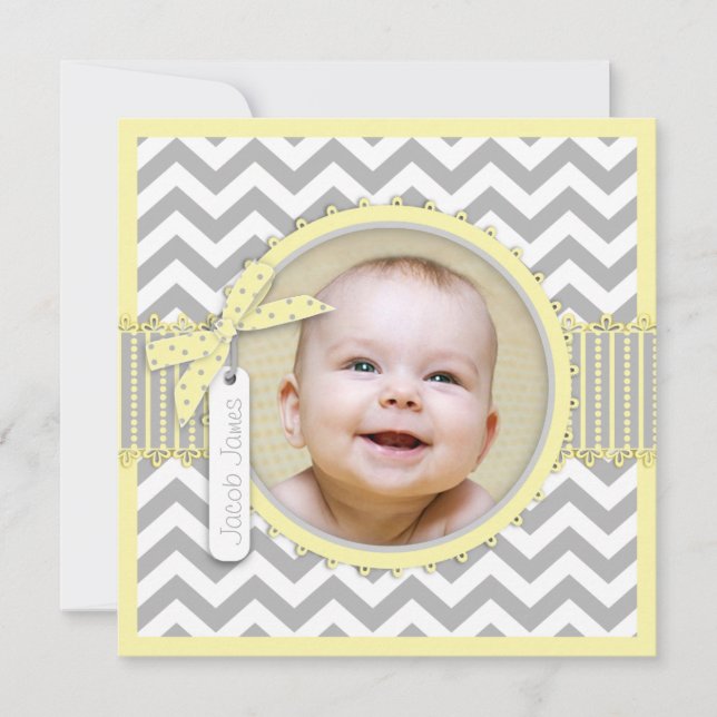 Chevron Print Baptism Invitación Tarjeta fotográfi (Anverso)
