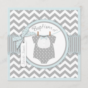 Chevron Print & Bow Tie Baptism Invitación SQ-BLGY