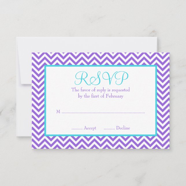 Chevron Purple Verde azulado Blue Bat Mitzvah RSVP (Anverso)