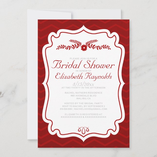 Chevron rojo raya invitaciones nupciales de la (Anverso)