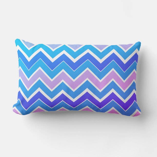 Chevron rosa y azul Imprimir almohada lumbar (Anverso)