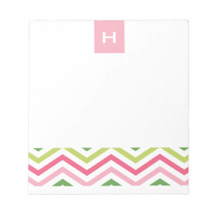 Chevron rosa y verde   Bloc de notas monogramo