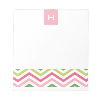 Chevron rosa y verde | Bloc de notas monogramo