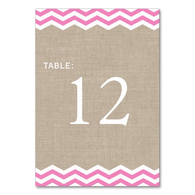 Chevron rosados en número de mesa de arpillera (Reverso)