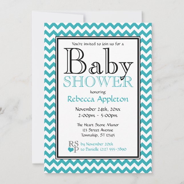 Chevron Turquoise & White Baby Shower Invitaciones (Anverso)