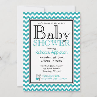 Chevron Turquoise & White Baby Shower Invitaciones