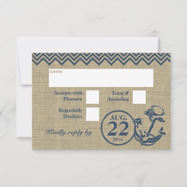 Chevron Wedding Anchor Náutico RSVP (Anverso)