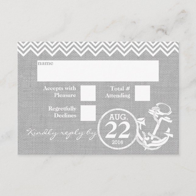 Chevron Wedding Anchor Náutico RSVP (Anverso)