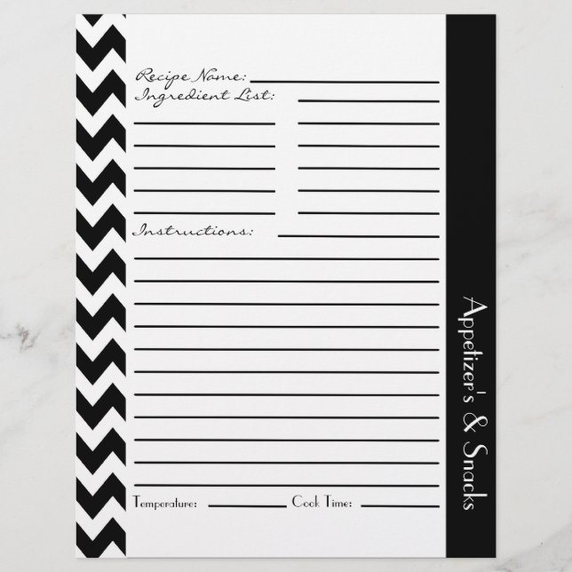 Chevron Zigzag Hojas de recetas a rayas - Blanco n (Anverso)