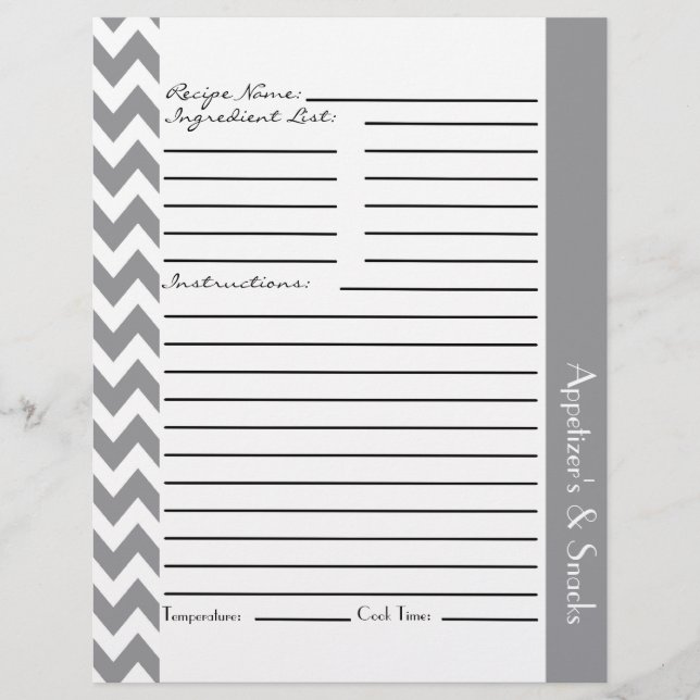 Chevron Zigzag Hojas de Recetas a rayas - Gris (Anverso)