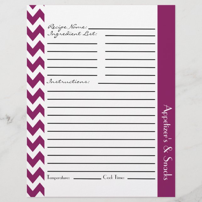 Chevron Zigzag Hojas de Recetas a rayas - Pluma (Anverso)