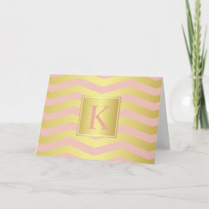 Chevrons de glamour rosa y dorado con monograma