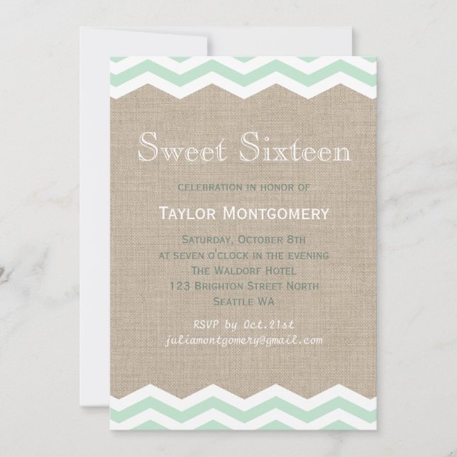 Chevrons en Burlap Sweet 16 invitaciones (Anverso)