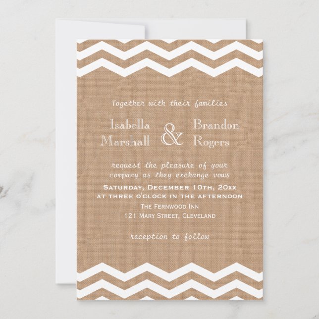 Chevrons en la invitación a la boda de Burlap (Anverso)