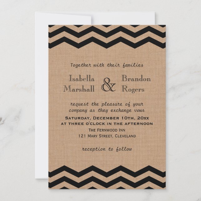 Chevrons muy negros en la invitación a la boda en  (Anverso)