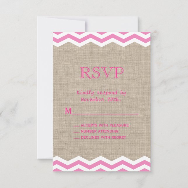 Chevrons rosados en Burlap RSVP (Reverso)