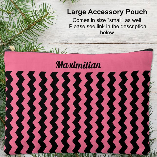 Chevrras rosas y negras - Gran bolsa accesoria (Large Accessory Pouch - Pink and Black Chevrons by Leapfroglisics Shop)