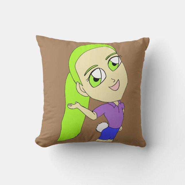 chibi chica con una almohada de lanzamiento de col (Anverso)