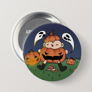 Chibi con disfraz de calabaza, botón de tema de Ha