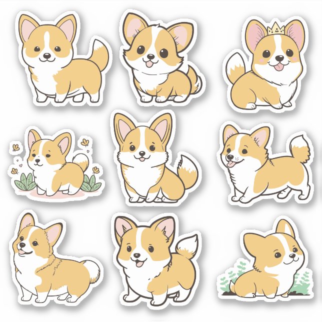 Chibi Cute Baby Corgi Dog Pegatinas (Anverso)