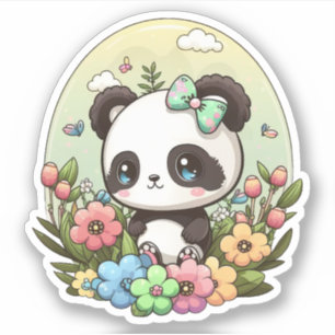 Chibi Cute Panda Kawaii Spring Pegatina