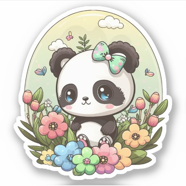 Chibi Cute Panda Kawaii Spring Pegatina (Anverso)