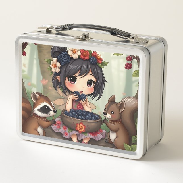 Chibi Fairy Eating Blackberries with Forest Friend (Anverso)