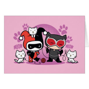 Chibi Harley Quinn & Chibi Catwoman Con Gatos