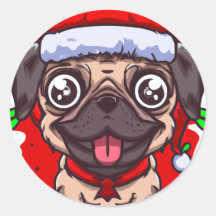 Chibi Kawaii Navidades de Perro Pug Pegatina del c