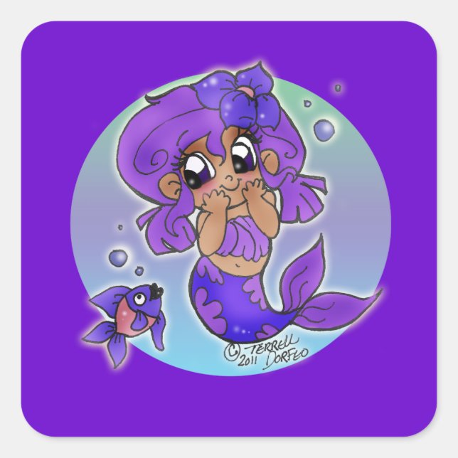 Chibi Mermaid Pegatina (Anverso)
