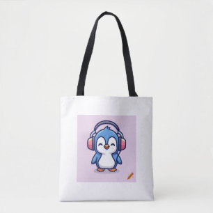"Chibi Pingüino con Auriculares Bolsa de diseño -
