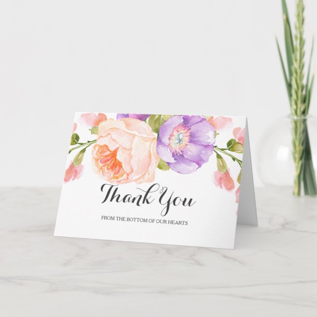 Chic Agradecimiento de Boda Floral Acuarela (Anverso)