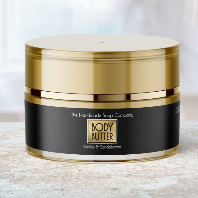 Chic Black & Gold Body Butter Jar Label  (Subido por el creador)