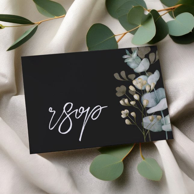 Chic Black & White Botancial Wedding RSVP Card (Subido por el creador)