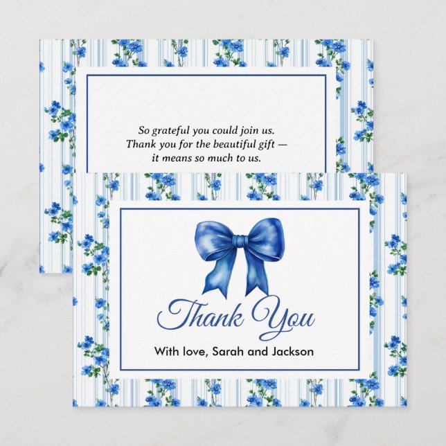 Chic Boho Azul Invitación de Flor Silvestre Niño S (Anverso / Reverso)
