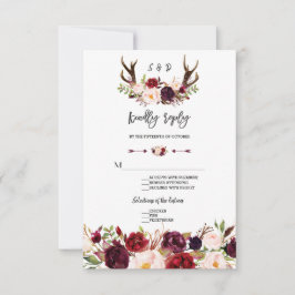Chic Burgundy Floral Antlers Caligrafía RSVP