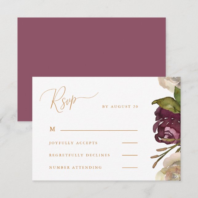 Chic Caligrafía Bodas de Frambuesa Oscura Rsvp (Anverso / Reverso)
