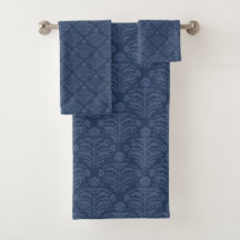 Chic Dark Blue Botanical Damask