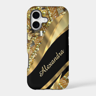 Chic elegante brillo negro y dorado personalizado