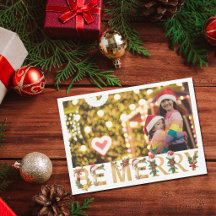 Chic Feliz Navidad Niños Foto Letras Doradas
