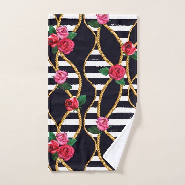 Chic Floral and Rope Pattern with Bold Stripes (Toalla de mano)