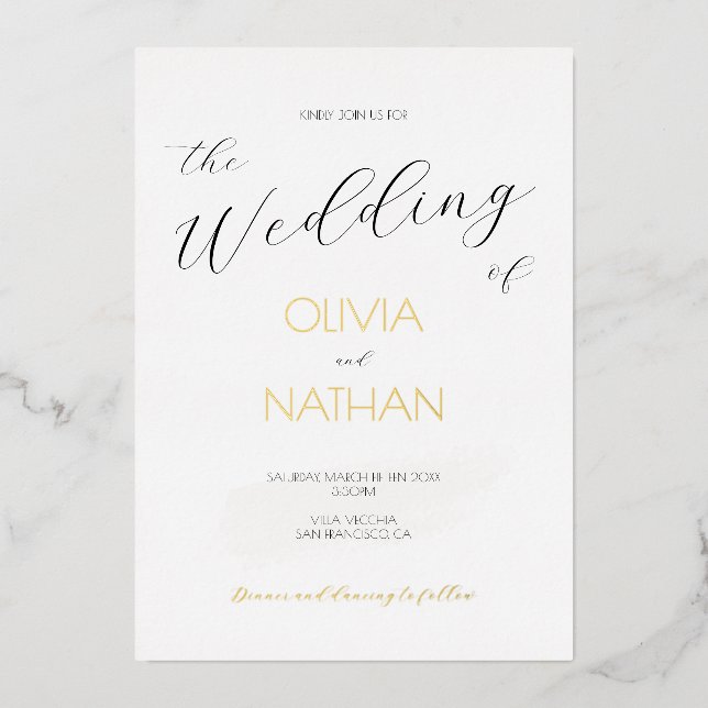 Chic Gold Script La Boda de Tarjeta de Invitación  (Anverso)