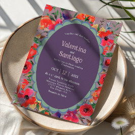 Chic invitación de boda floral mexicana morada