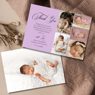 Chic Lila Seis Foto Agradecimiento Baby Shower